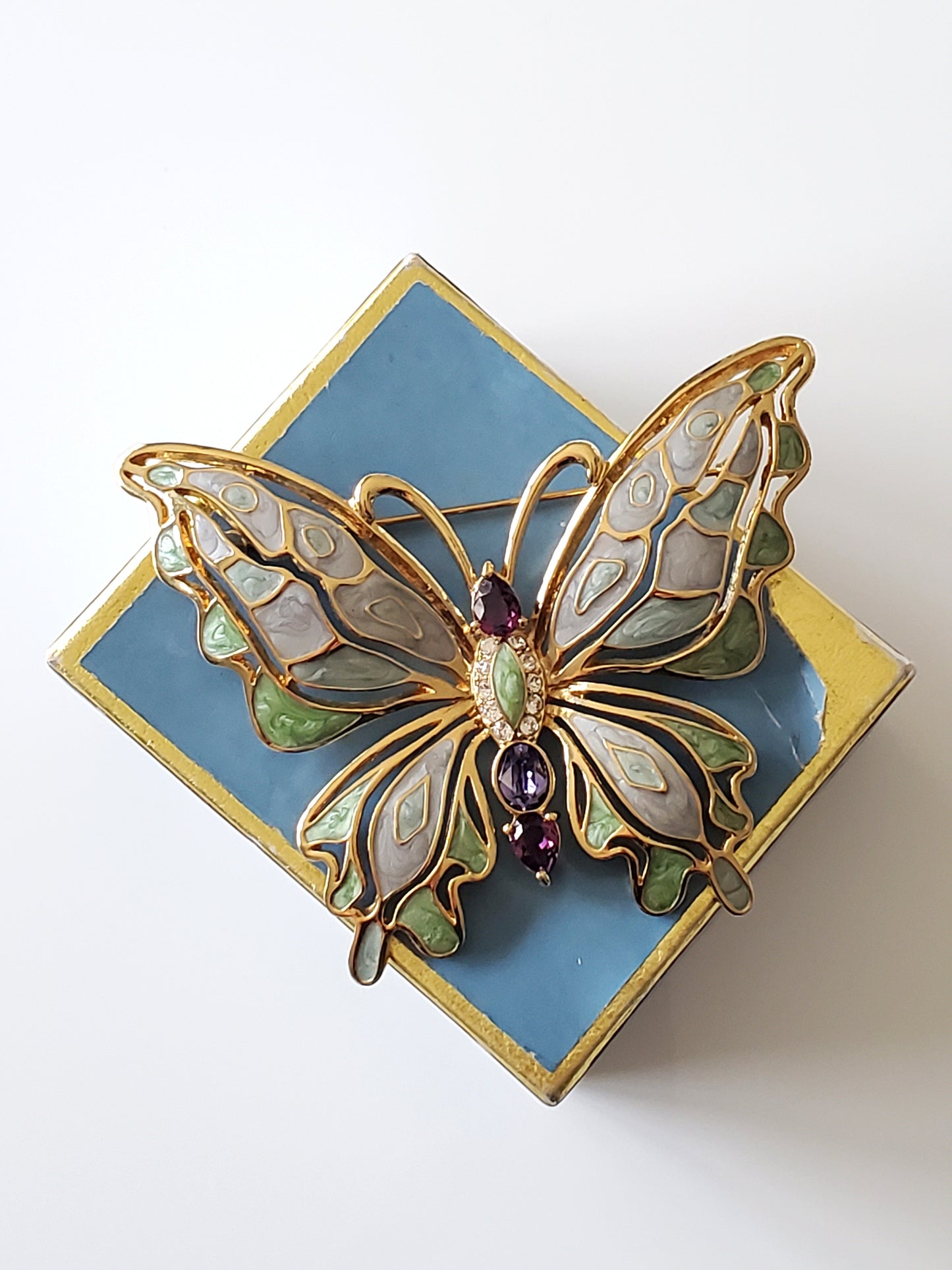 Bob Mackie Pastel Blue Green 3.75 in Enamel Butterfly Brooch