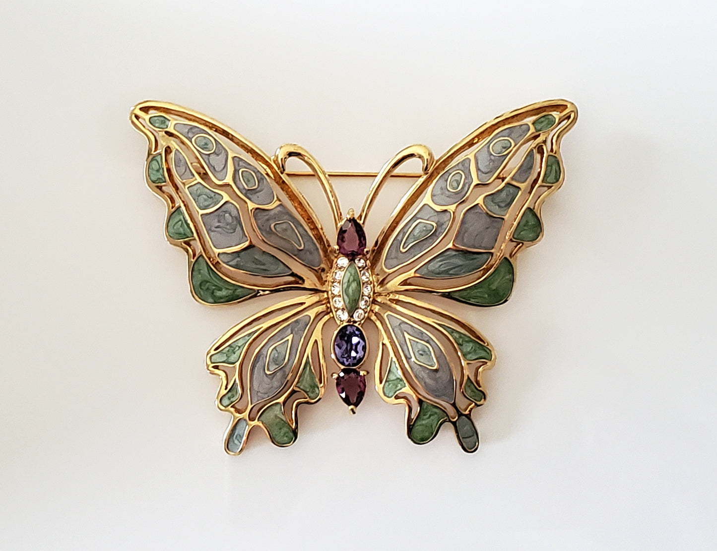 Bob Mackie Pastel Blue Green 3.75 in Enamel Butterfly Brooch