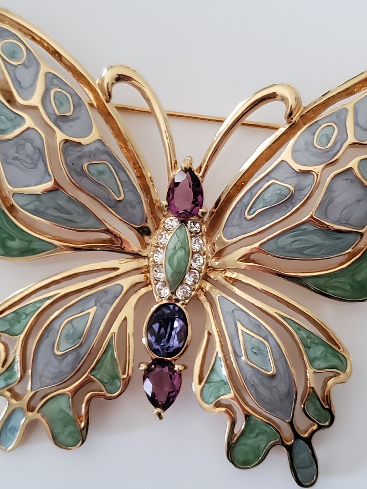 Bob Mackie Pastel Blue Green 3.75 in Enamel Butterfly Brooch