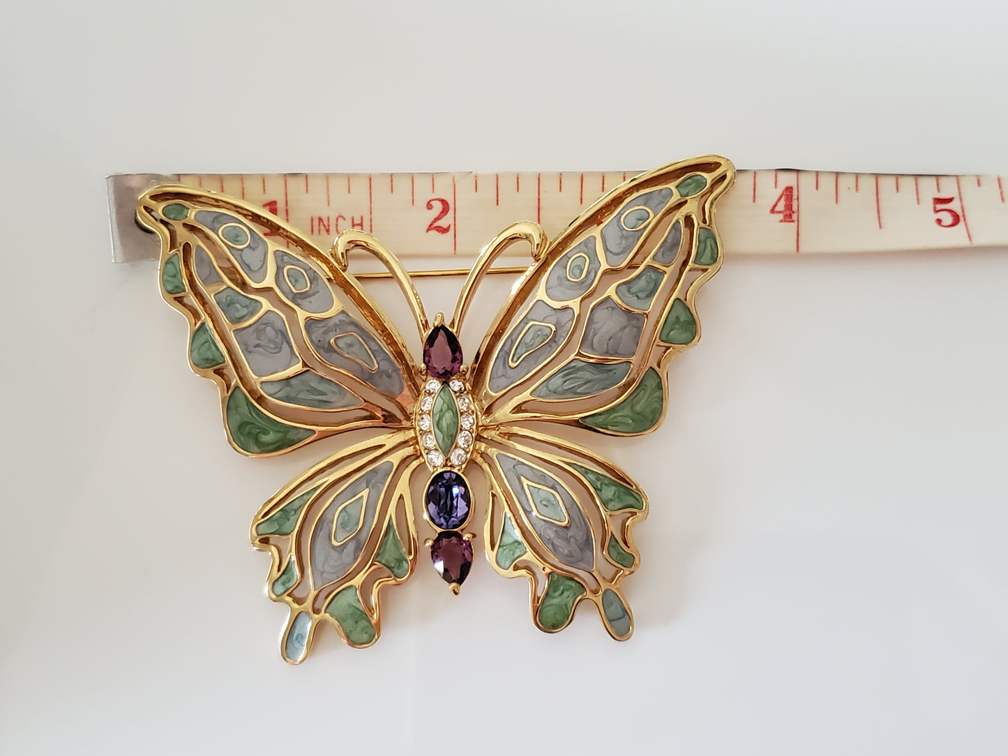 Bob Mackie Pastel Blue Green 3.75 in Enamel Butterfly Brooch