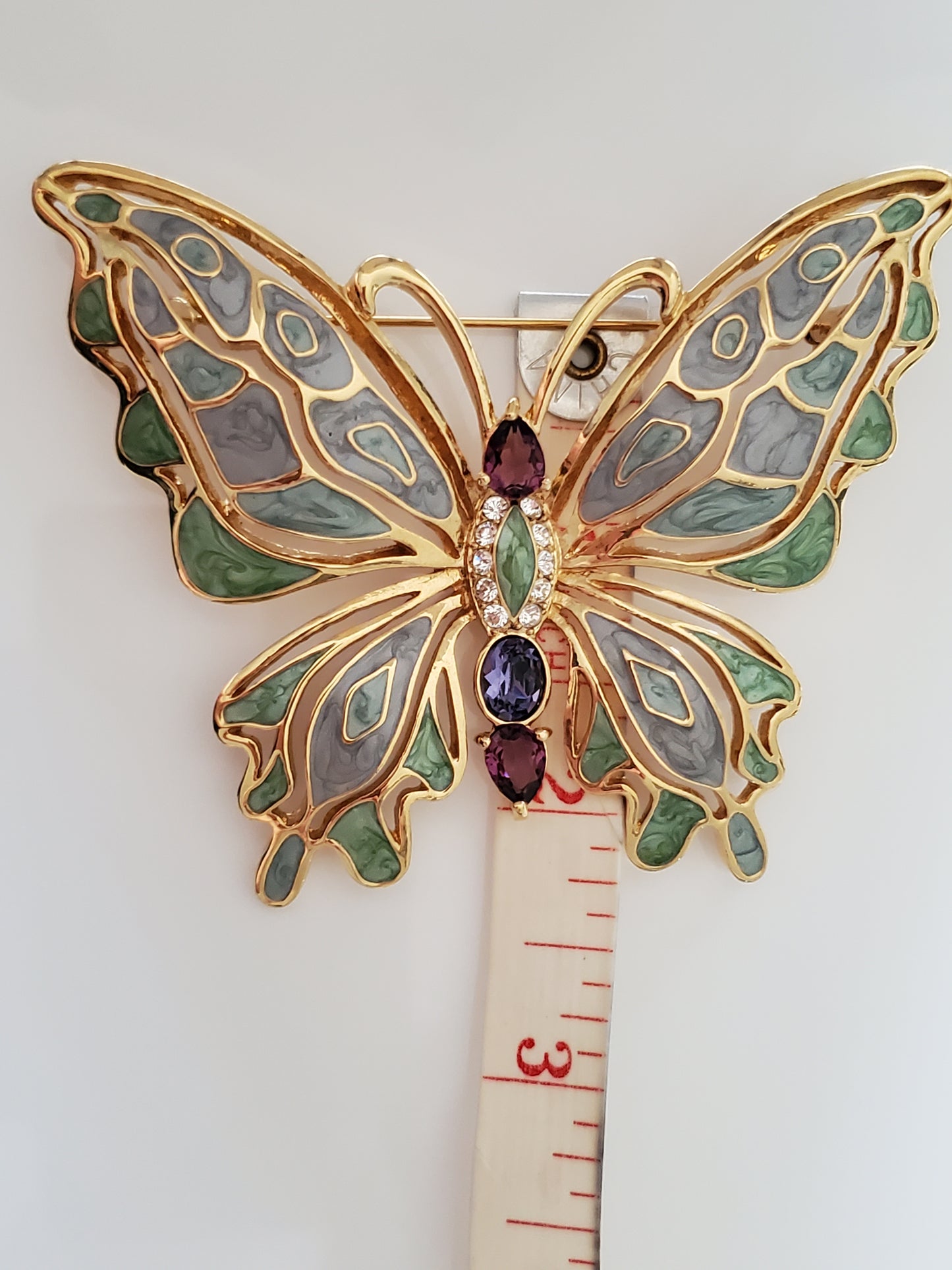 Bob Mackie Pastel Blue Green 3.75 in Enamel Butterfly Brooch