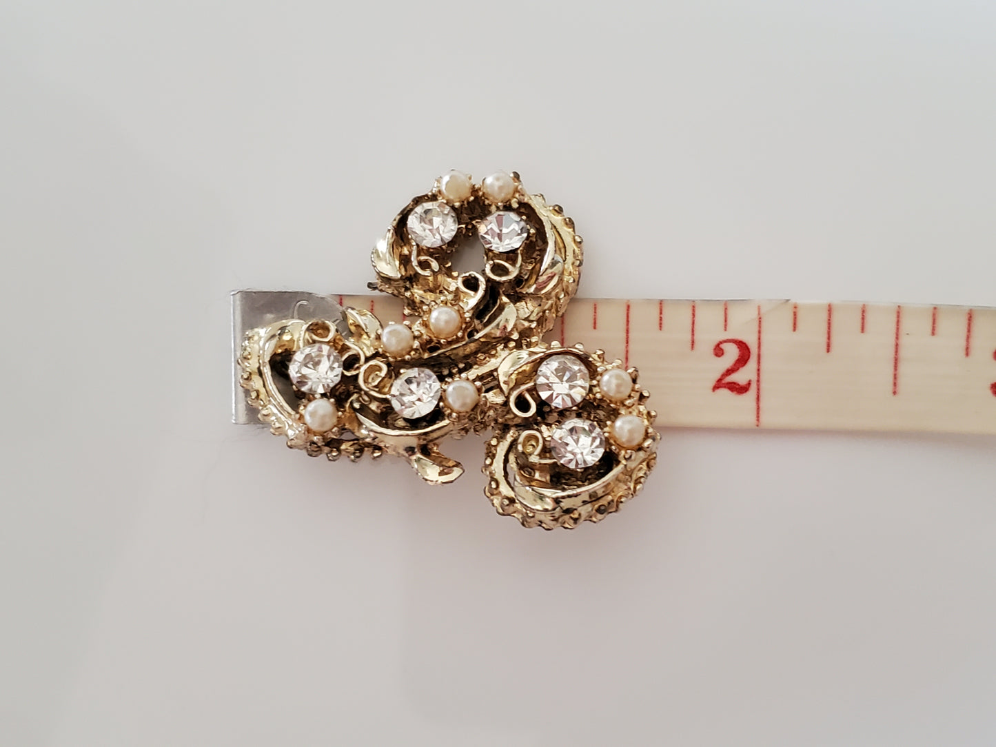 Vintage Letter A Rhinestone and Faux Pearl Brooch Pin
