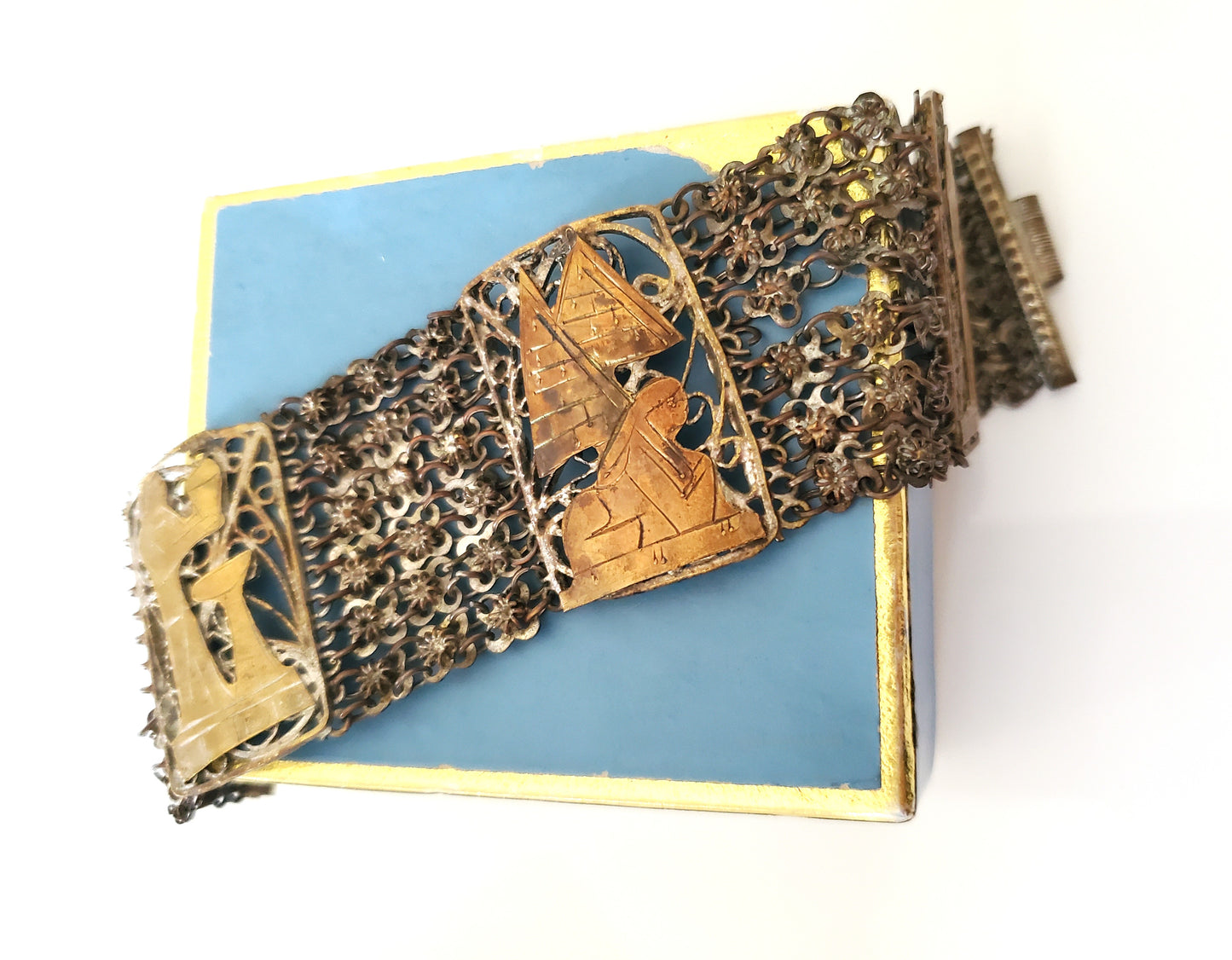 Vintage Silver and Brass Egyptian Filigree Bracelet