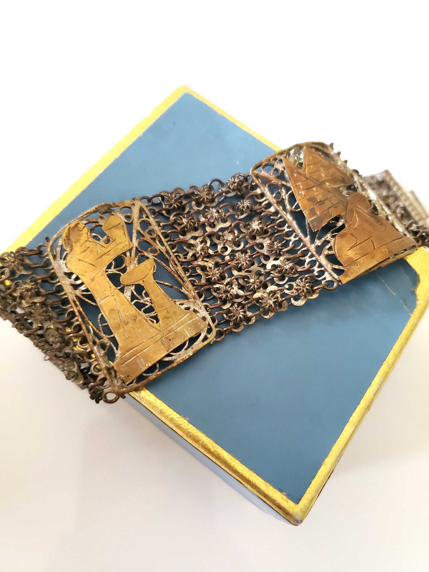 Vintage Silver and Brass Egyptian Filigree Bracelet