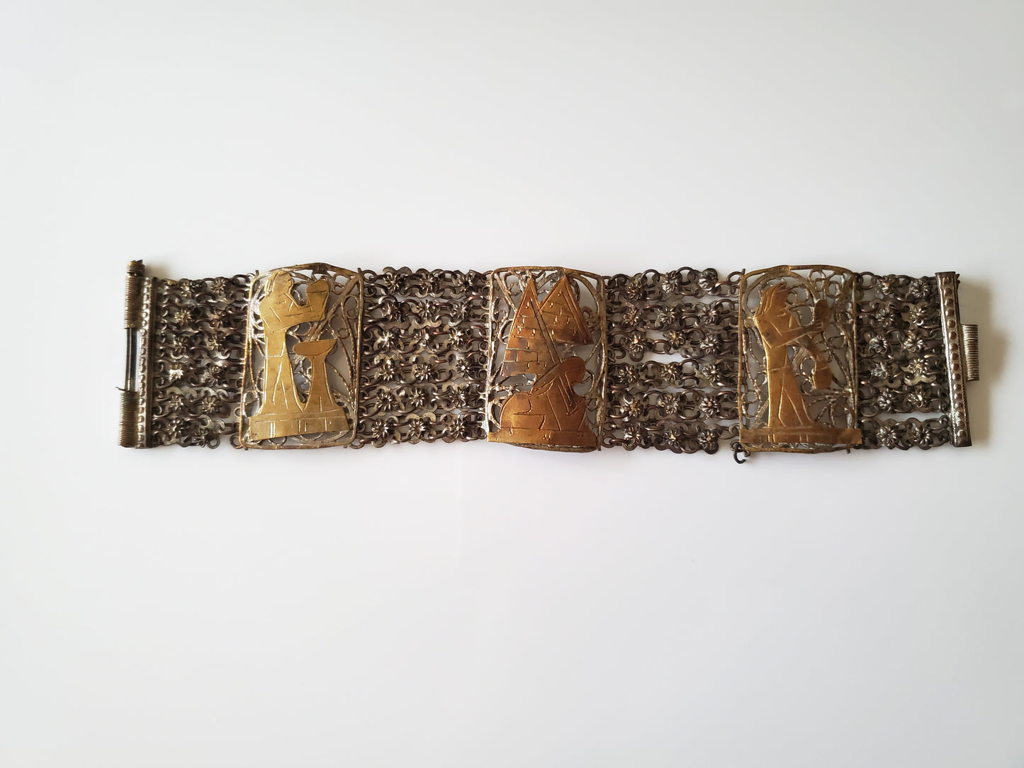 Vintage Silver and Brass Egyptian Filigree Bracelet
