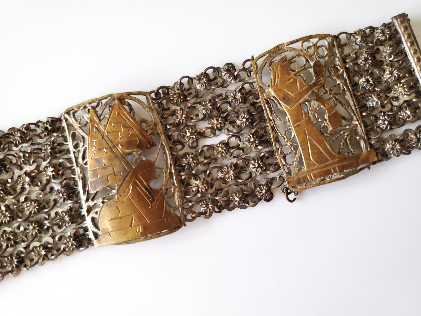 Vintage Silver and Brass Egyptian Filigree Bracelet