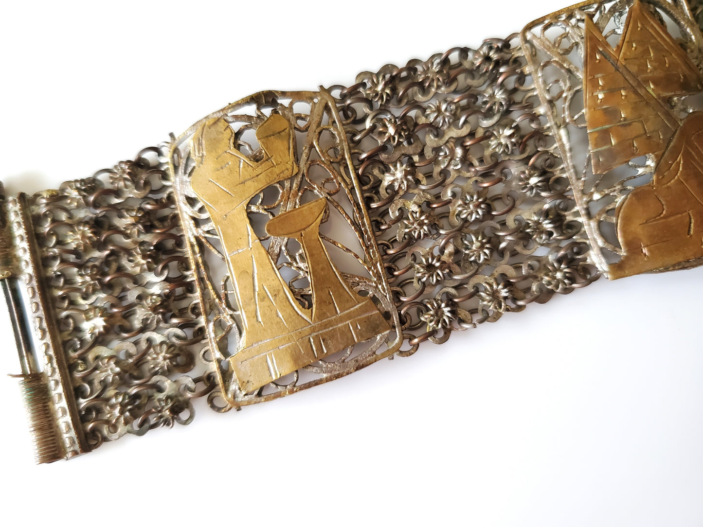 Vintage Silver and Brass Egyptian Filigree Bracelet