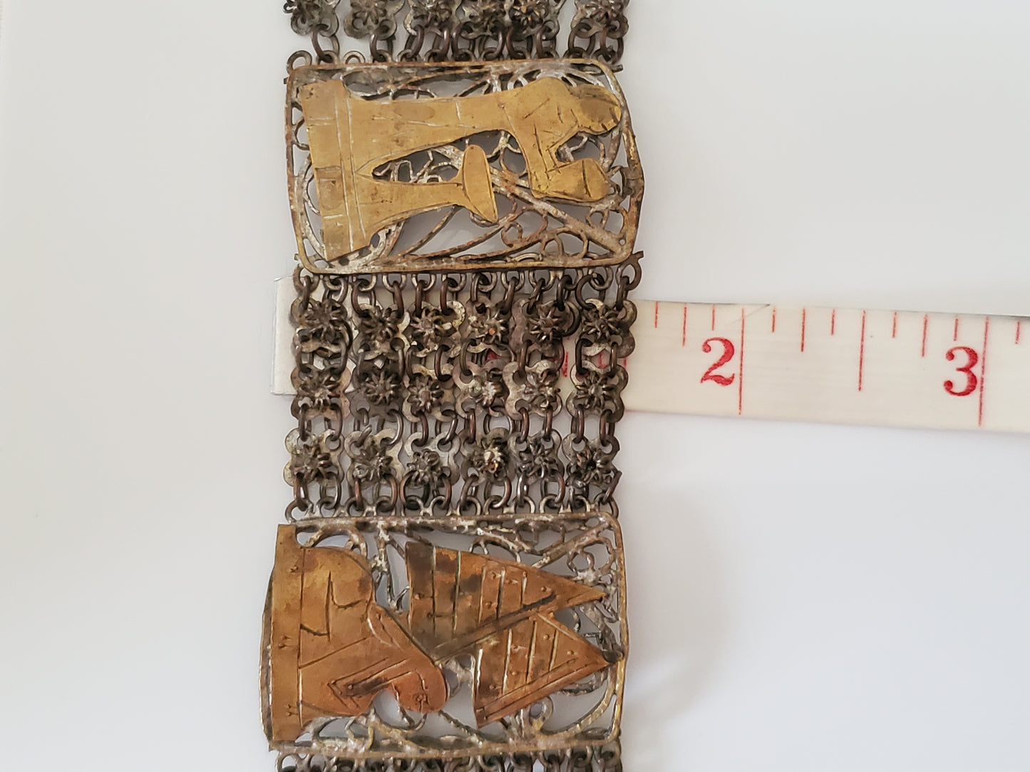 Vintage Silver and Brass Egyptian Filigree Bracelet