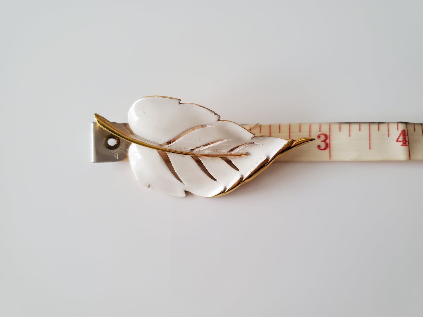 Vintage White Enamel Leaf Brooch and Earring Set