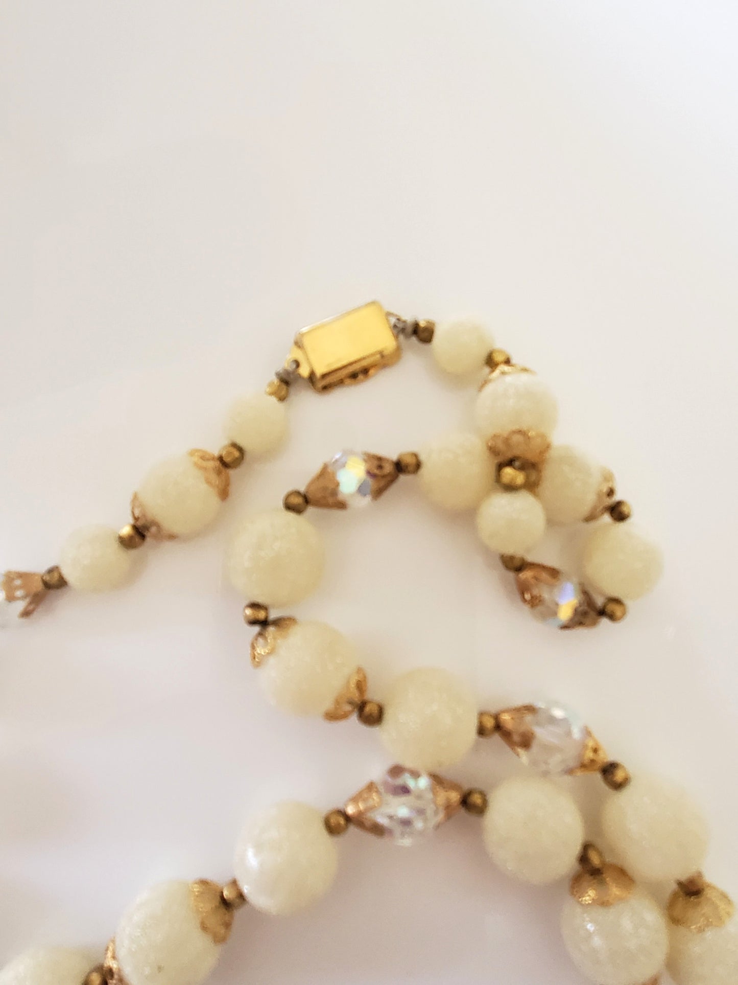 Vintage Mid-century Plastic Metallic Gold Beaded Lariat Necklace
