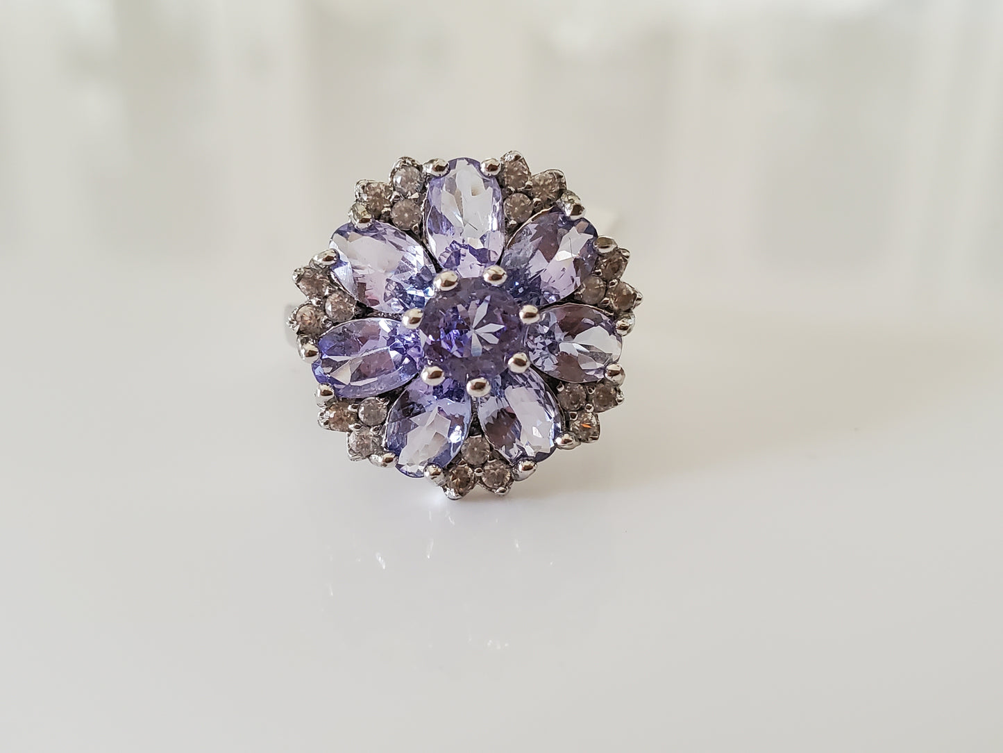 Beautiful Floral Cluster Sterling Silver Ring