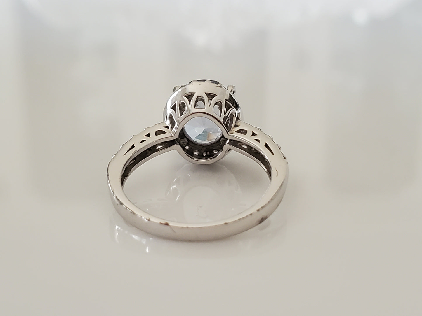 Blue Stone and CZ Halo Sterling Silver Ring