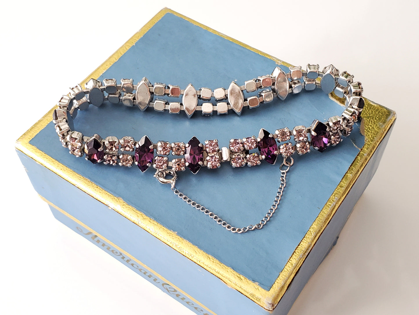 Vintage B David Designer Purple and Lavendar Bracelet with Sterling Silver Safety Clasp