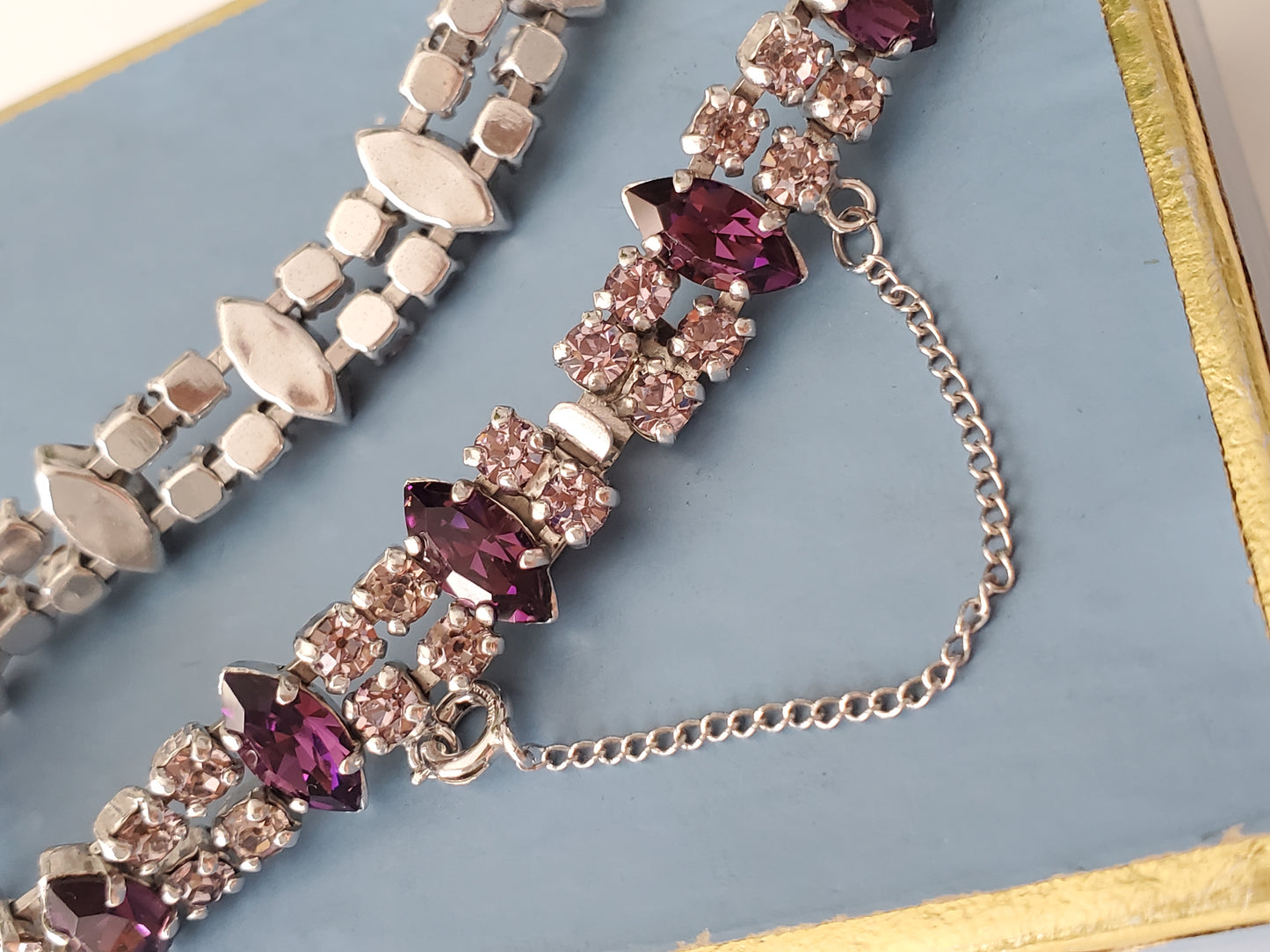 Vintage B David Designer Purple and Lavendar Bracelet with Sterling Silver Safety Clasp