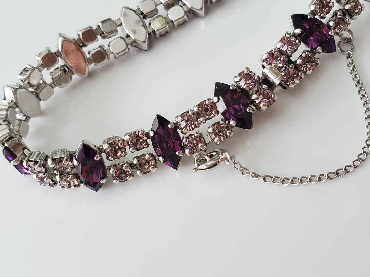 Vintage B David Designer Purple and Lavendar Bracelet with Sterling Silver Safety Clasp