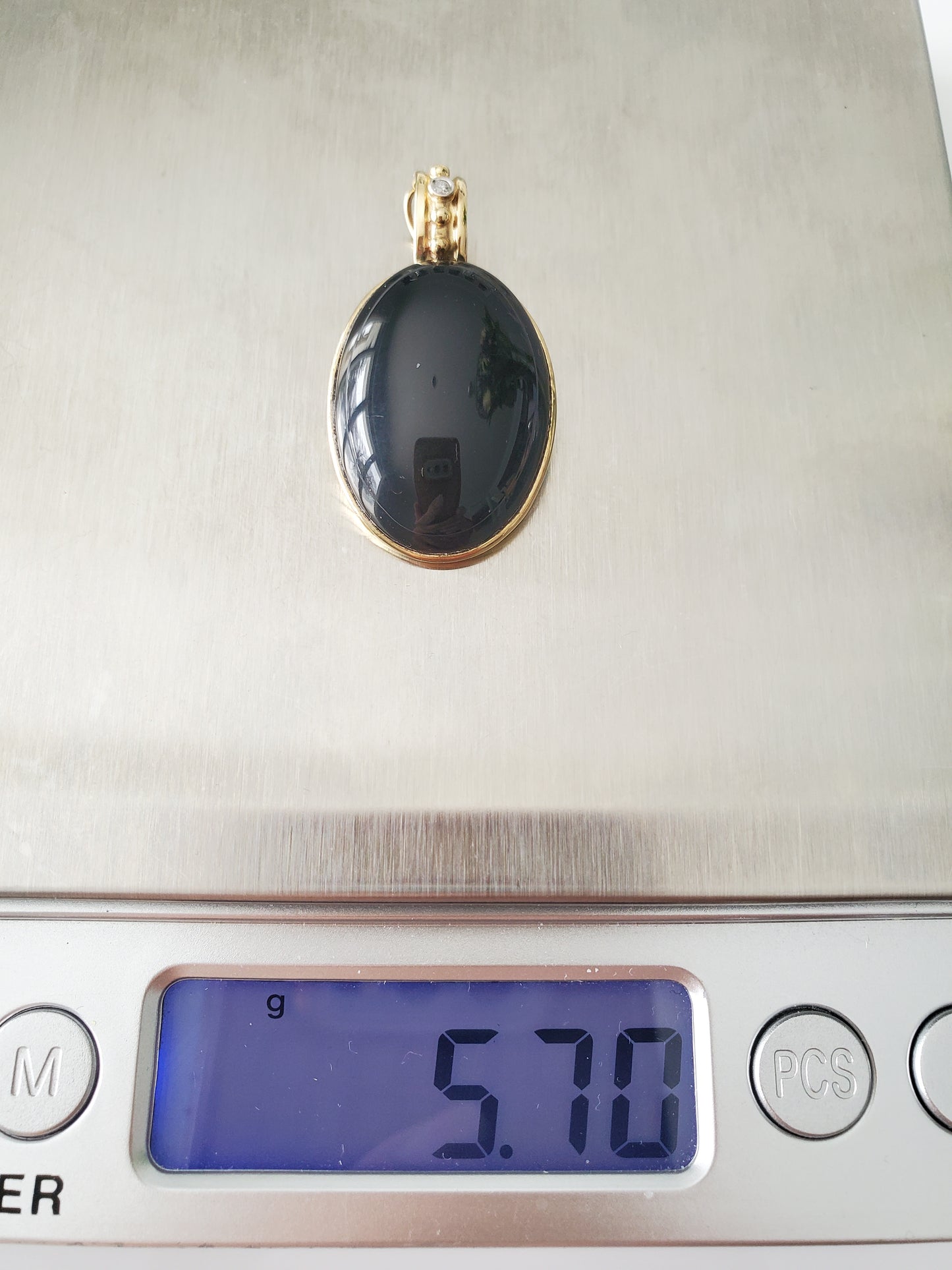 Vintage 14K Gold Onyx Oval Carbochan Snap-on Pendant