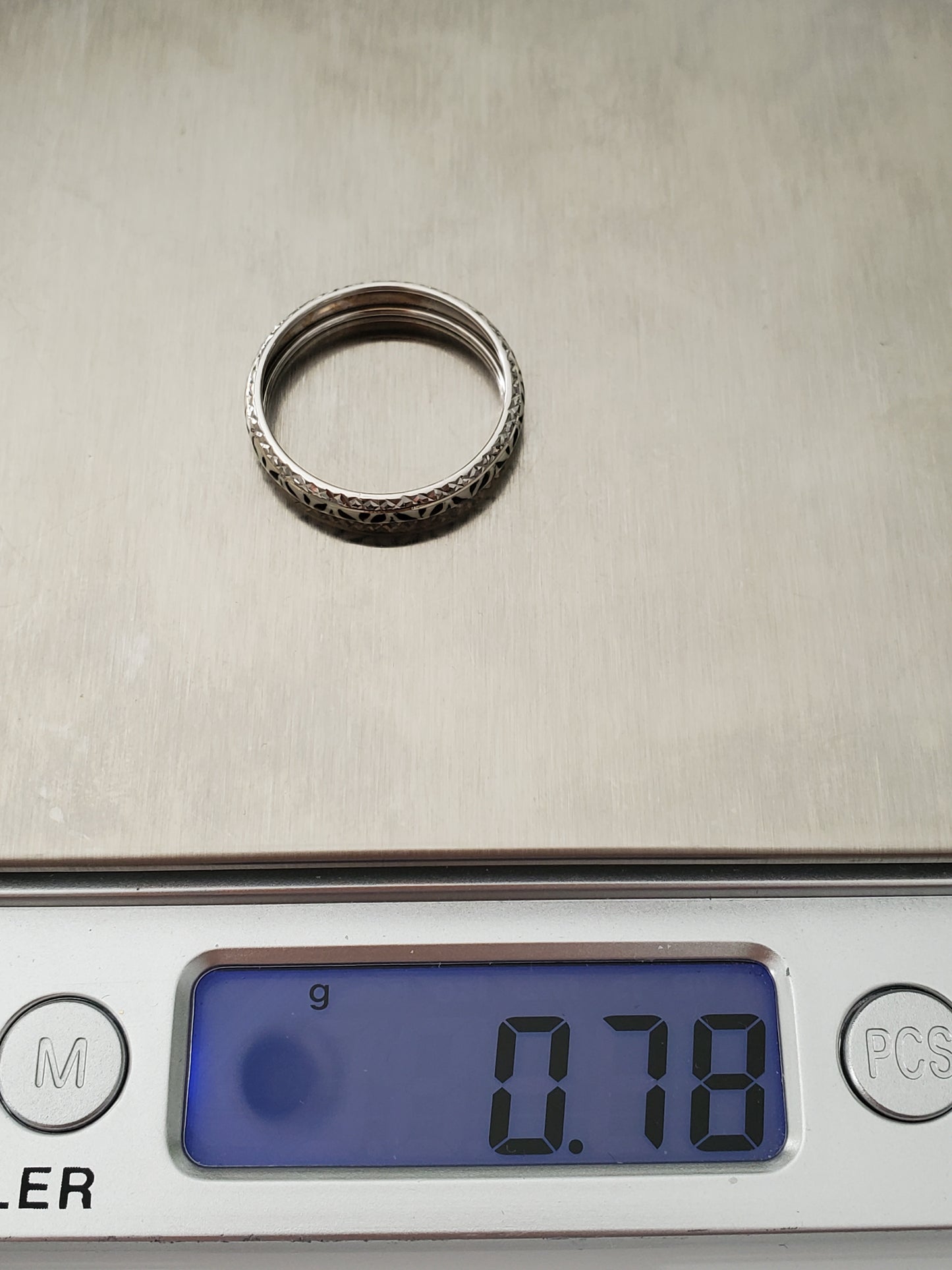 White & Black Enamel 14K White Gold Band Ring