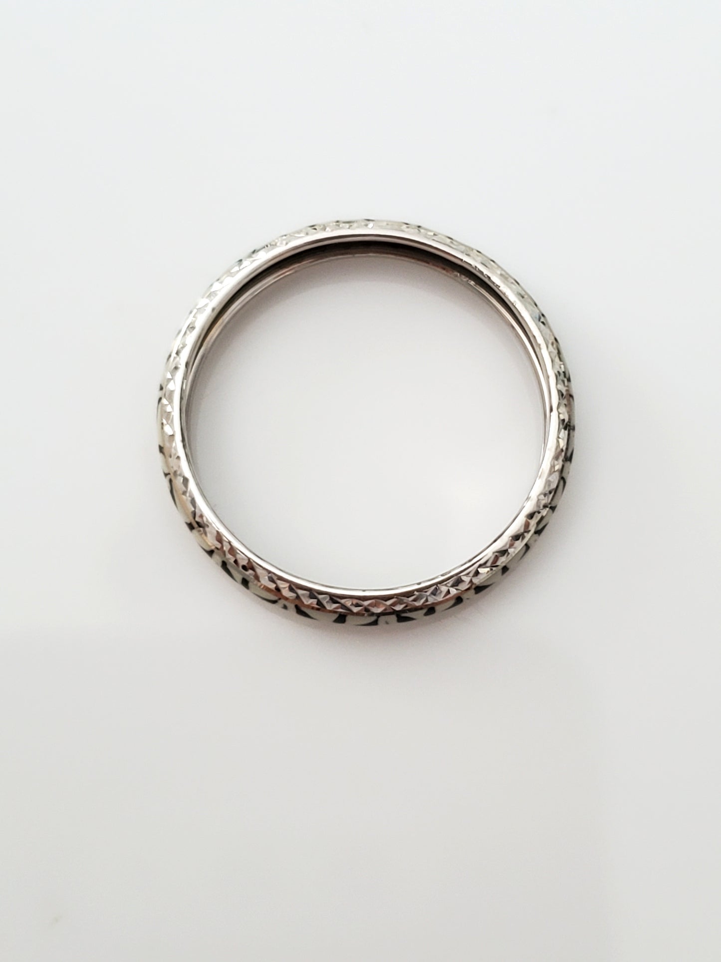 White & Black Enamel 14K White Gold Band Ring