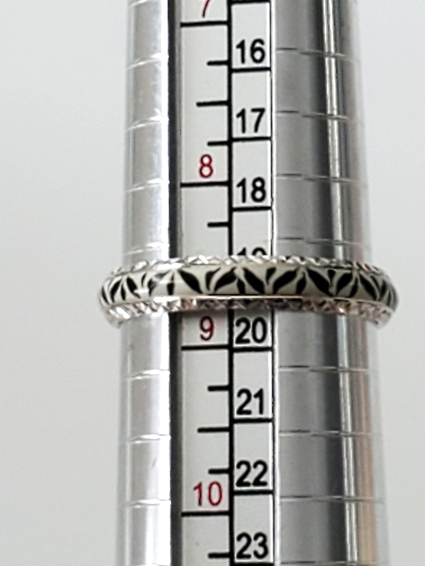 White & Black Enamel 14K White Gold Band Ring