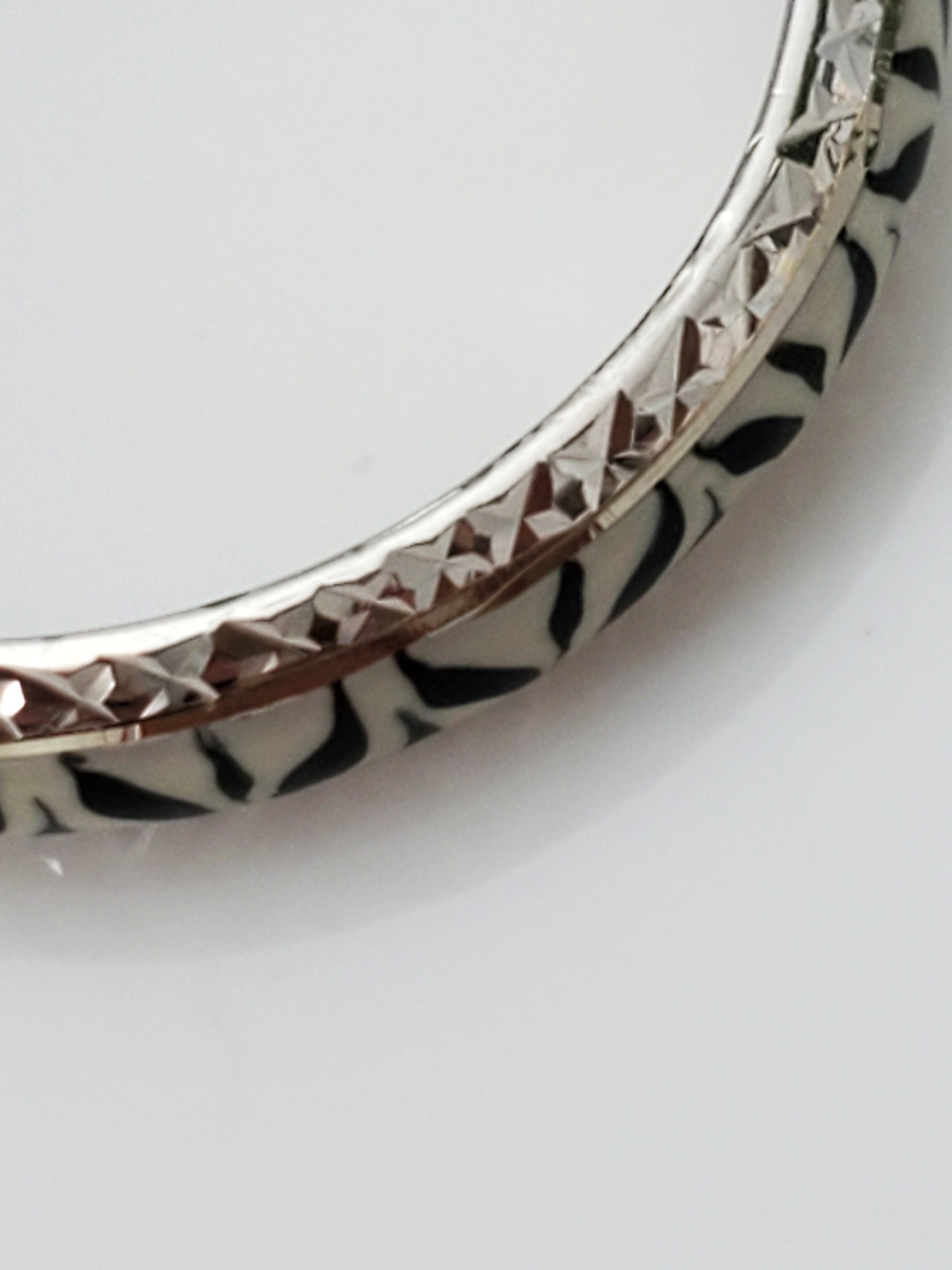 White & Black Enamel 14K White Gold Band Ring