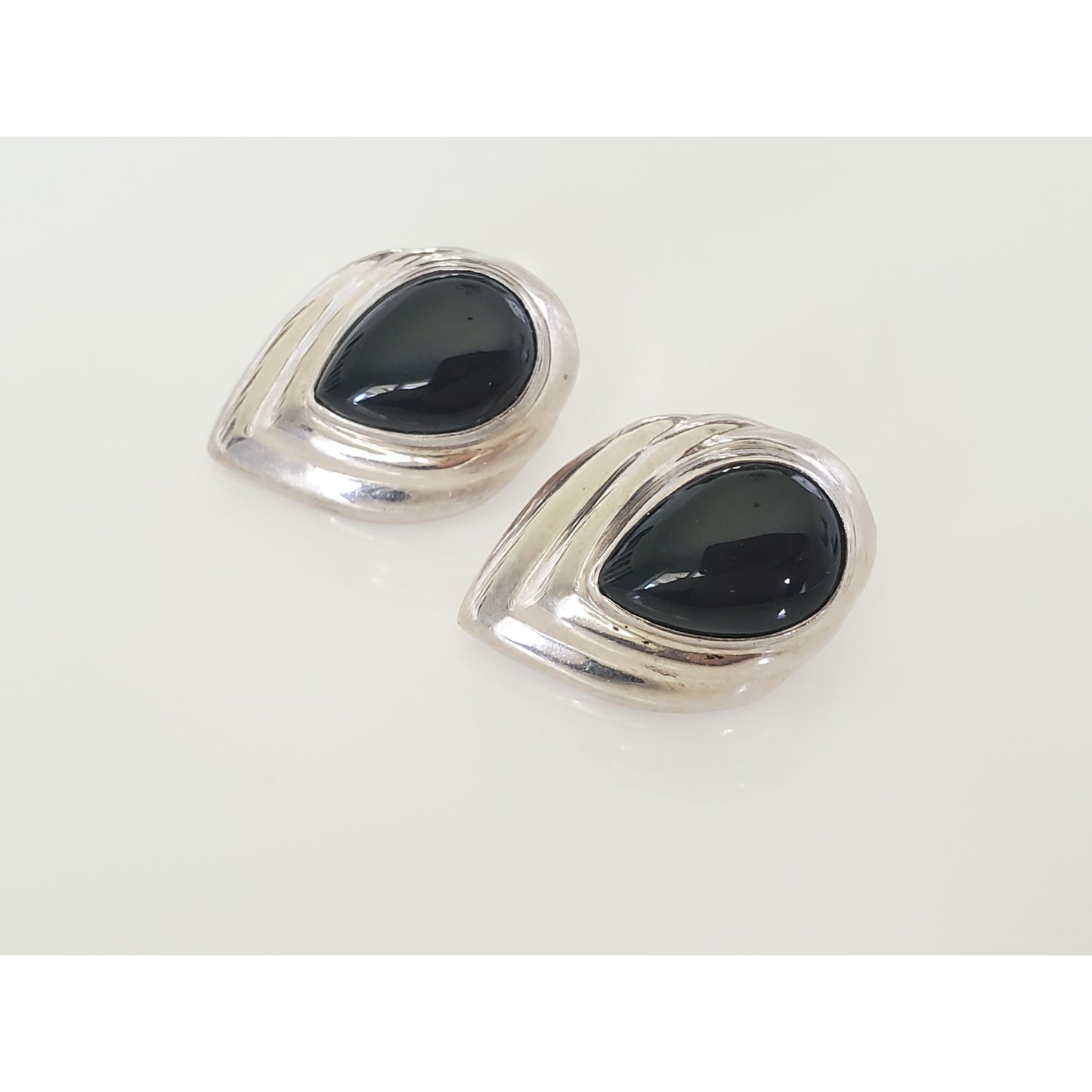 Vintage Taxco Chunky Onyx Sterling Silver Stud Earrings