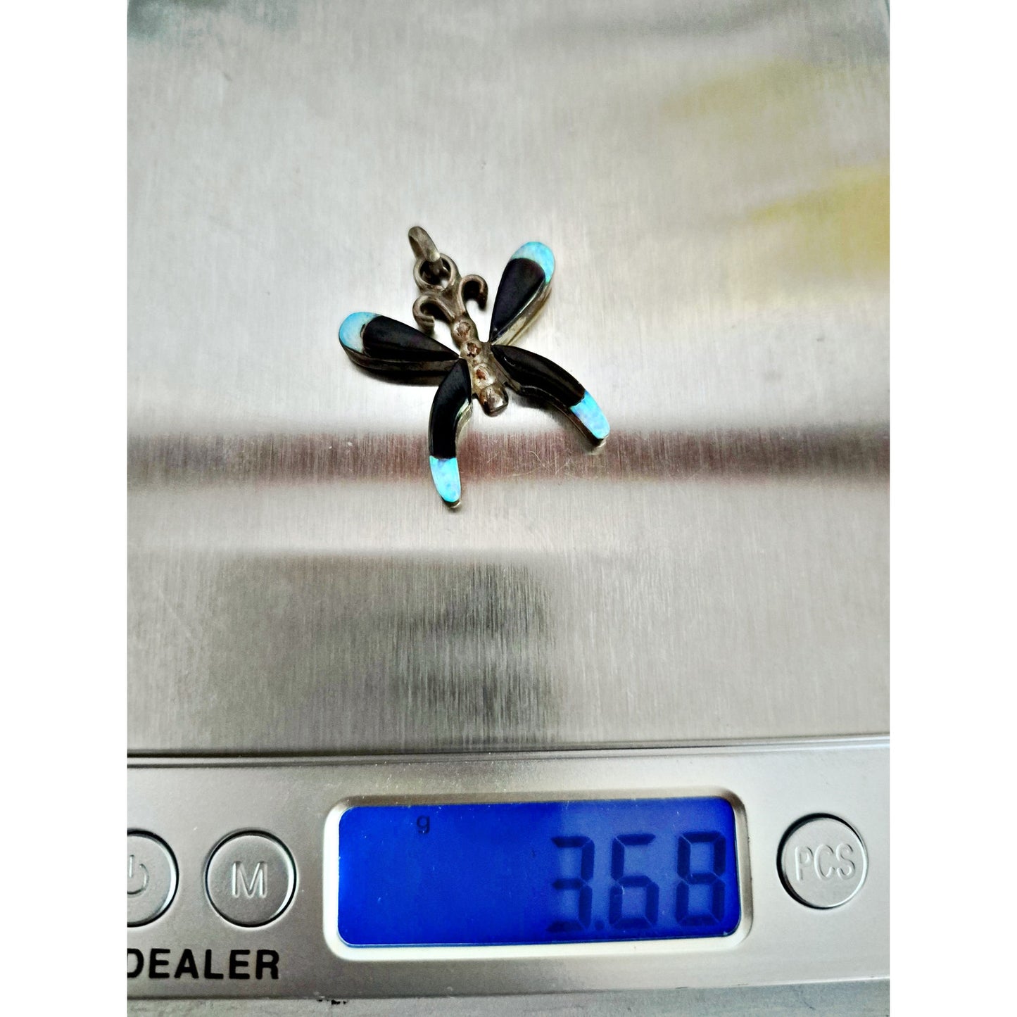 Vintage Native Zuni Sterling Silver Onyx and Opal Inlay Butterfly Pendant