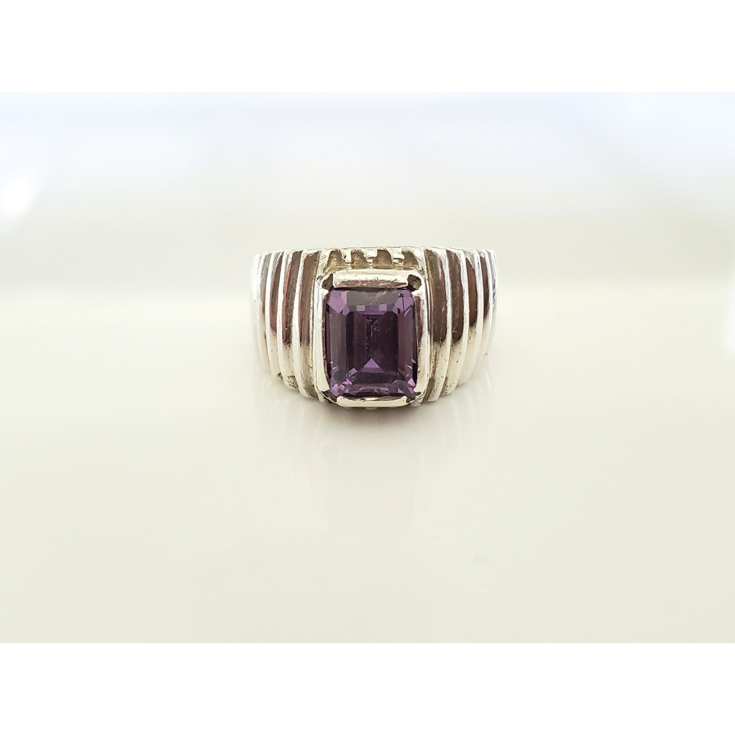Ribbed Sterling Silver Amethyst Ring