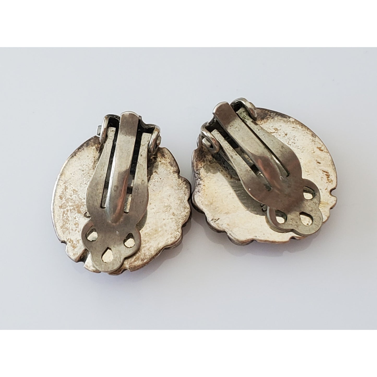 Vintage Sterling Silver Mother of Pearl Clip On Earrings