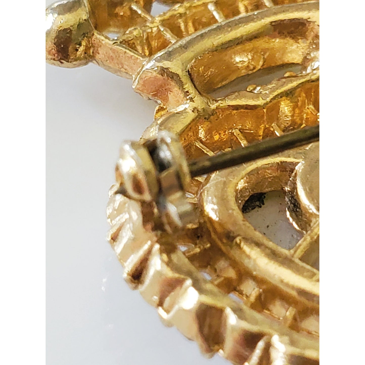 Vintage Glass Opal Crown Gold Tone Rhinestone Brooch