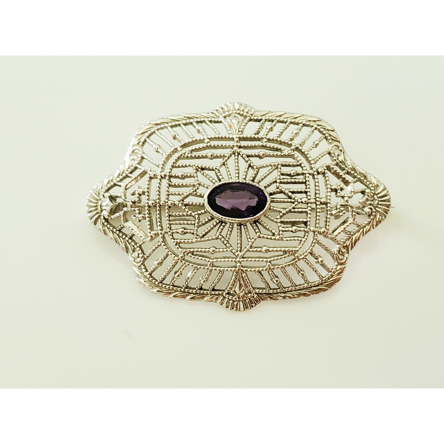 Vintage 10K Antique Victorian Filigree Amethyst Petite Brooch