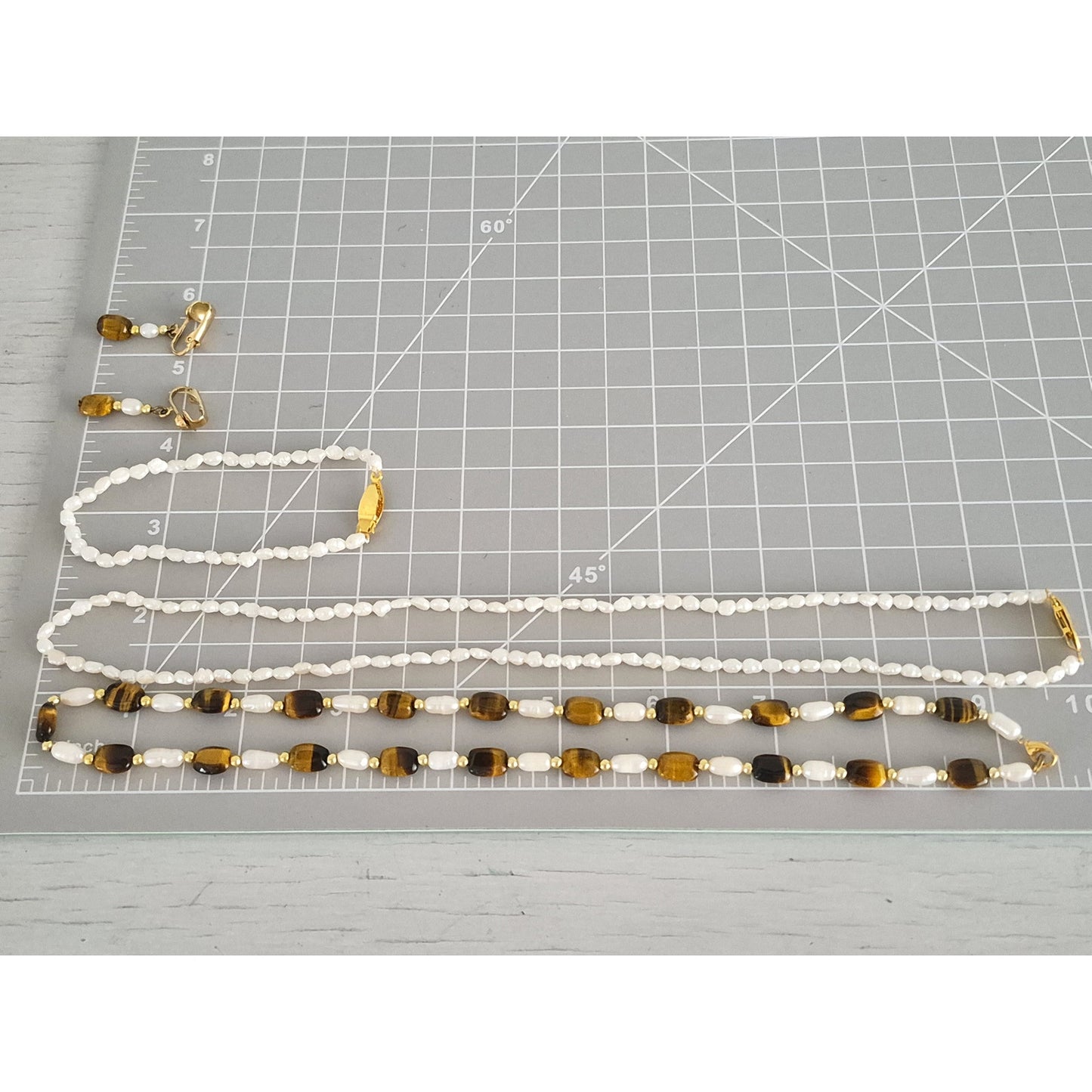 Freshwater Seed Pearl and Tiger Eye Jewelry Set of 2