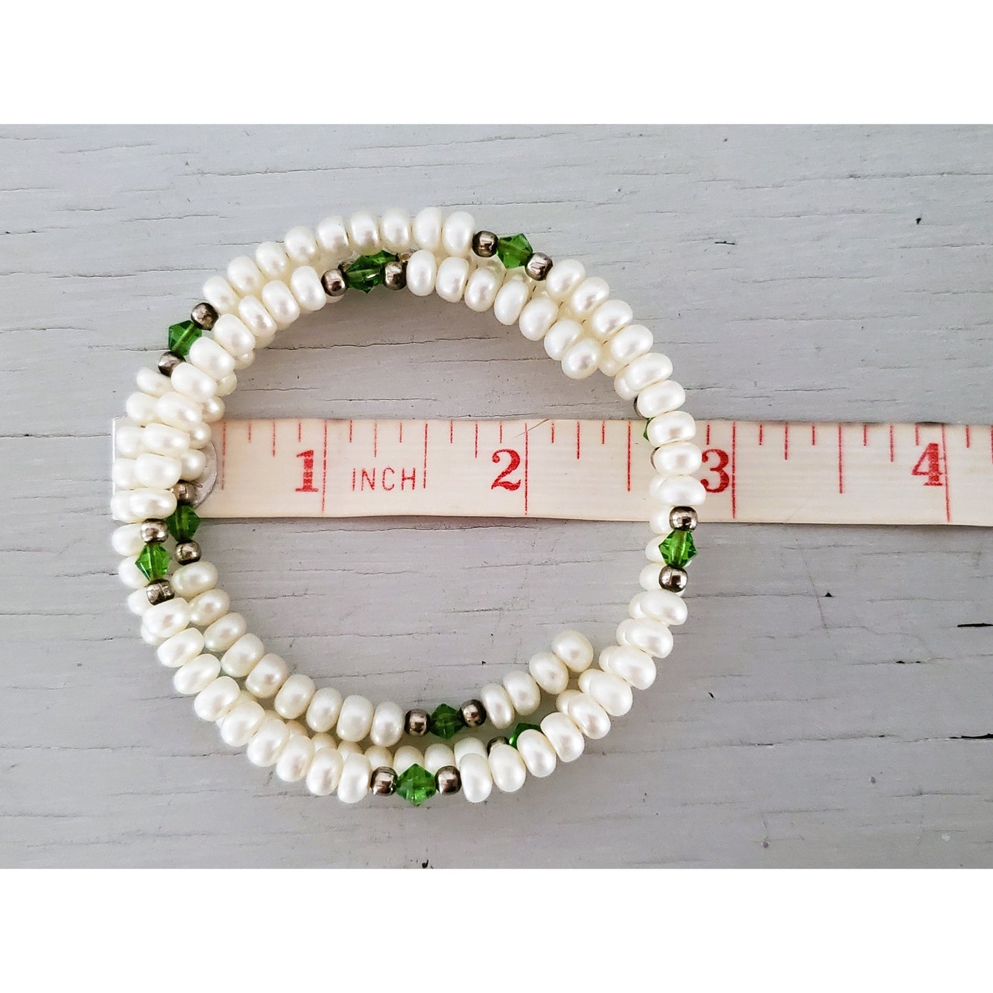 Natural Cultured Pearl and Green Bead Wrap Bracelet