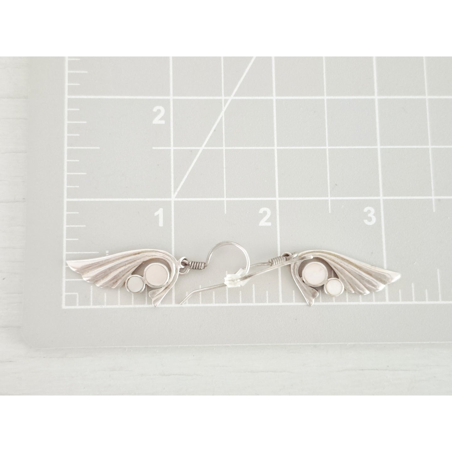 Vintage Sterling Silver Wing Mother of Pearl Dangle Earrings