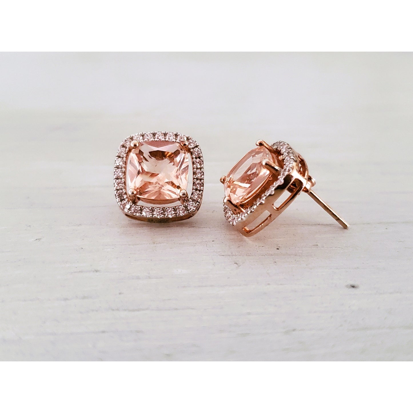 Morganite and CZ Sterling Silver Stud Earrings