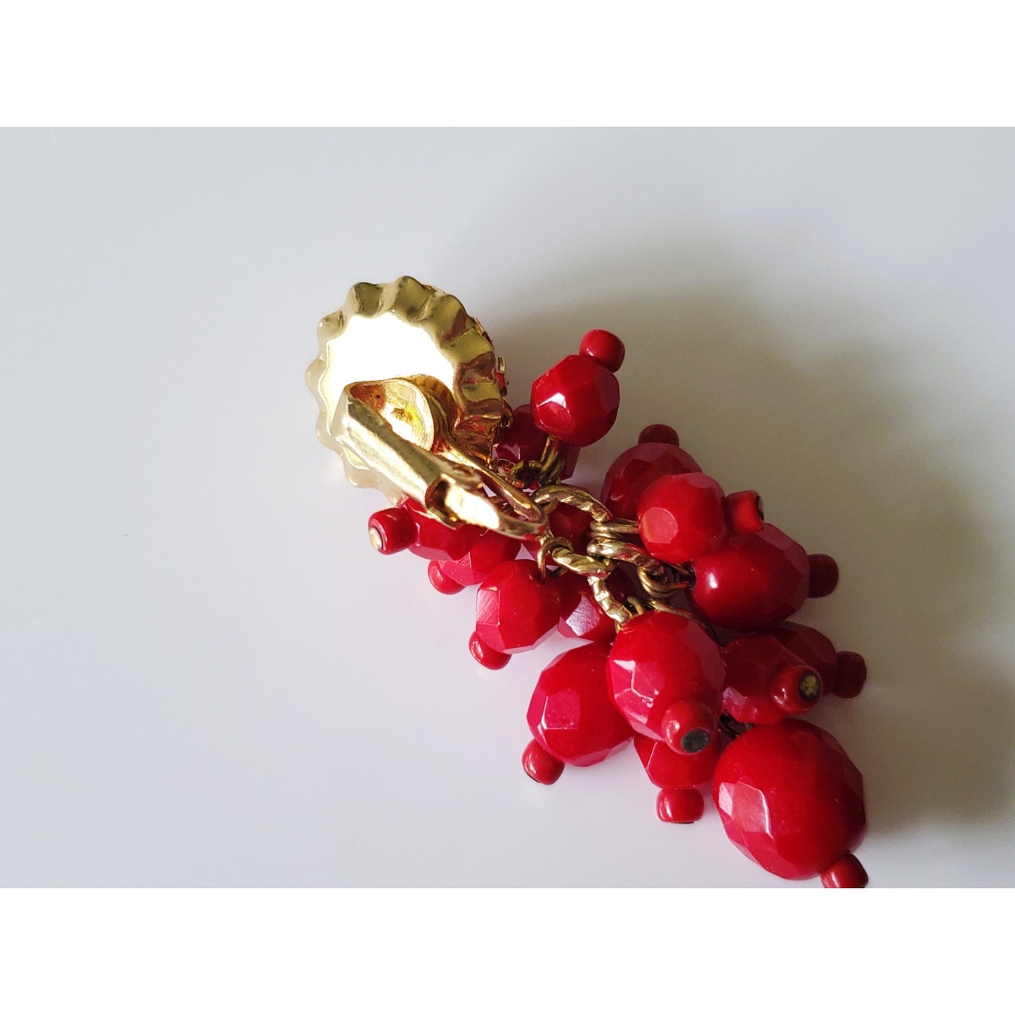 Vintage Hobe Red Acrylic Double Strand Beaded Necklace and Earring Set