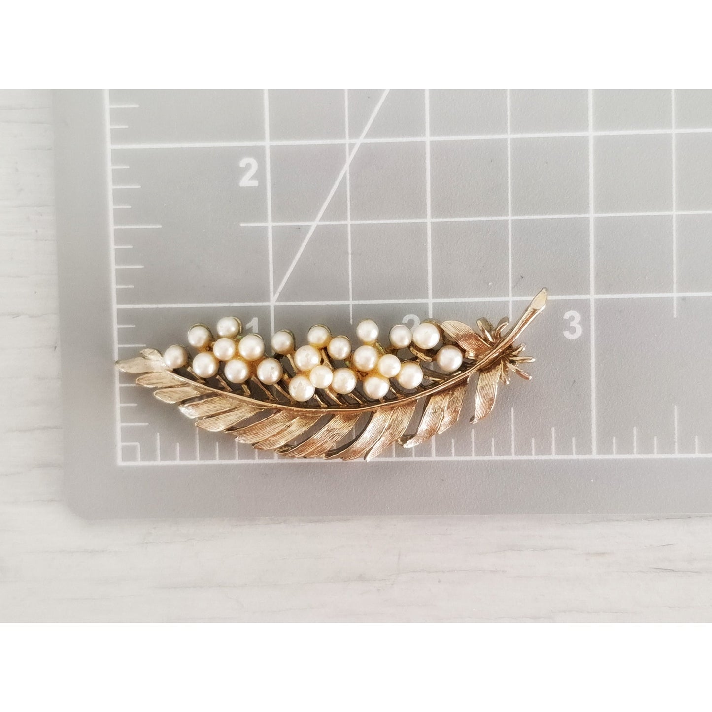 Vintage Signed ART Arthur Pepper Faux Pearl Leaf Brooch