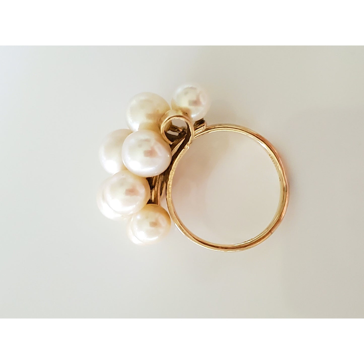 Vintage 14K Gold Mings Designer Cultured Pearl Cluster Cocktail Ring