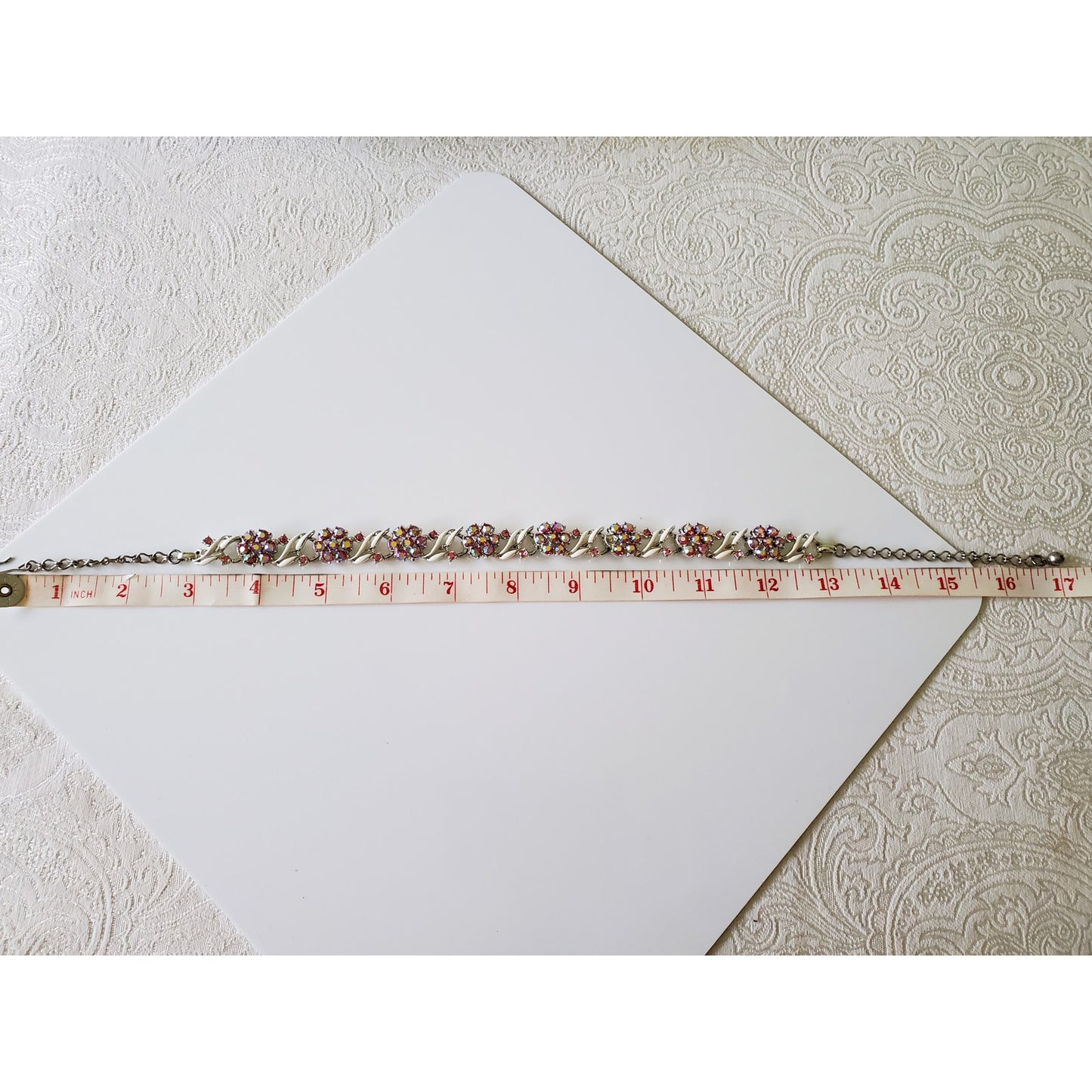 Vintage Aurora Borealis Rhinestone Silver Tone Necklace