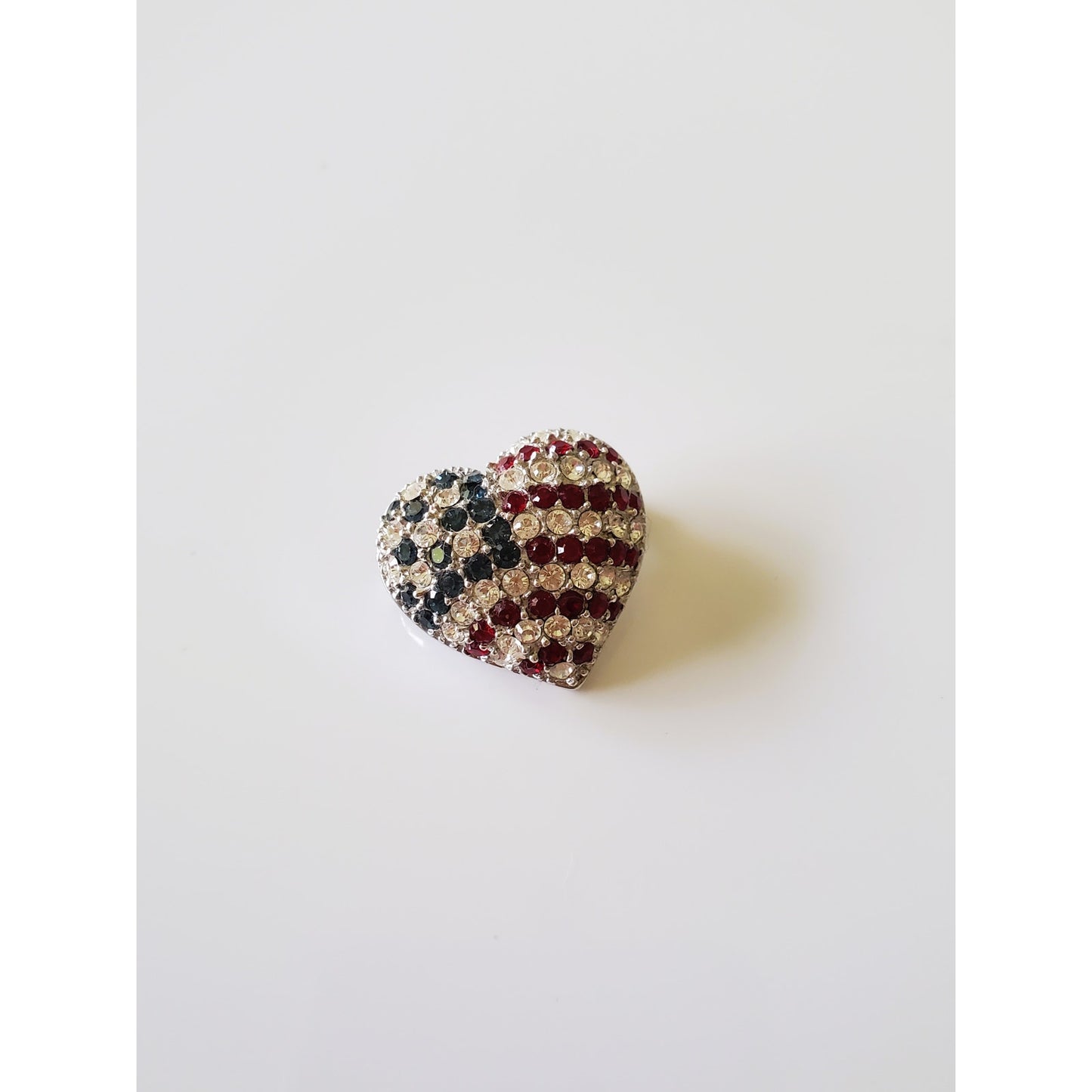 Vintage Sterling Silver American Flag Heart Pendant