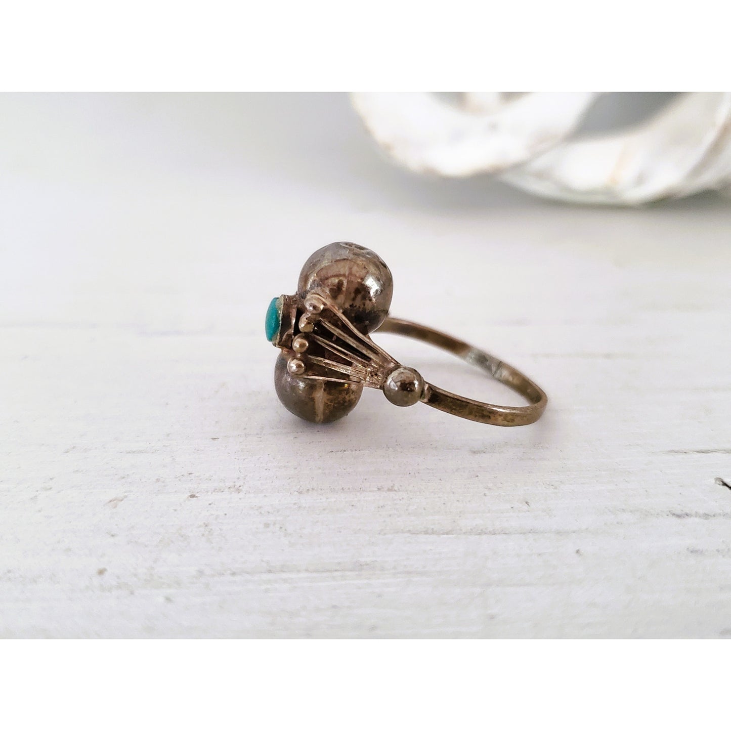 Vintage Sterling Silver Eagle Mark Turquoise Ring