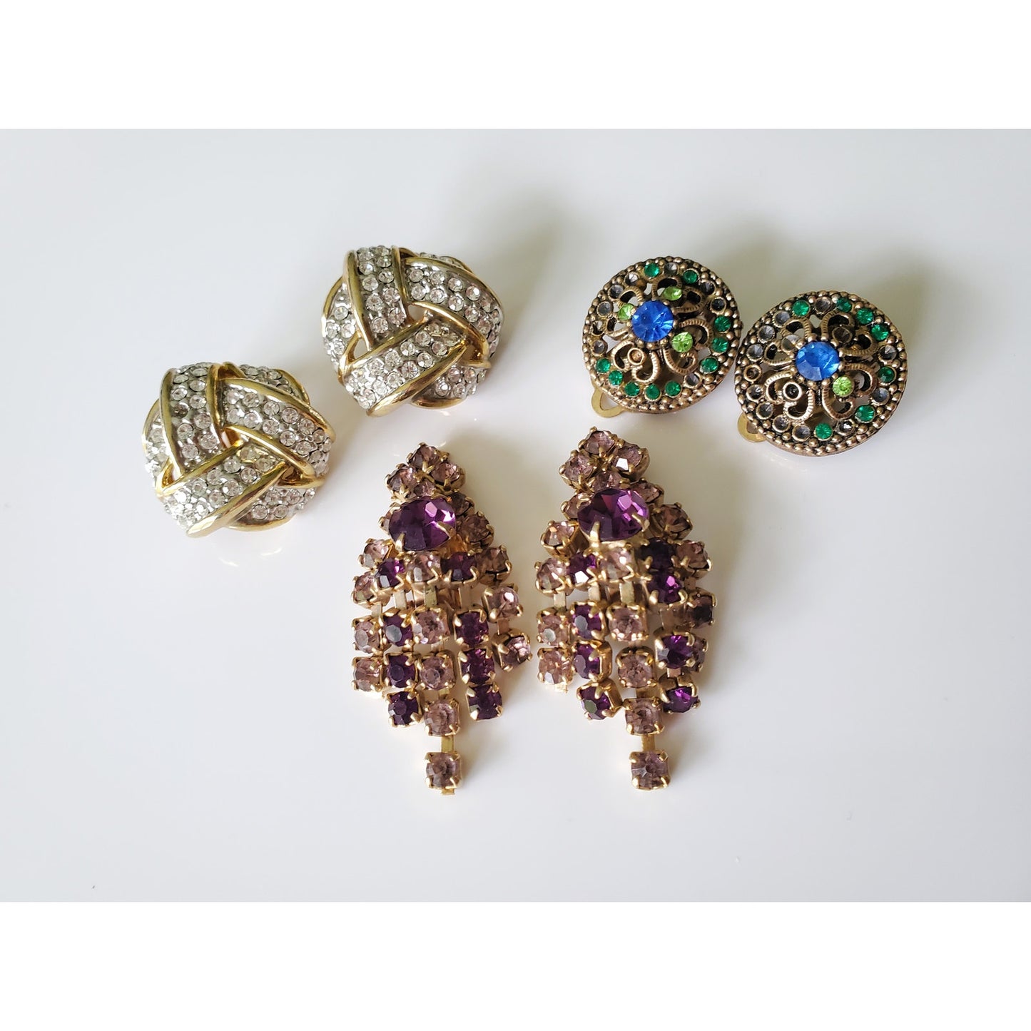 Vintage Lot of 3 Clip On Costume Earrings