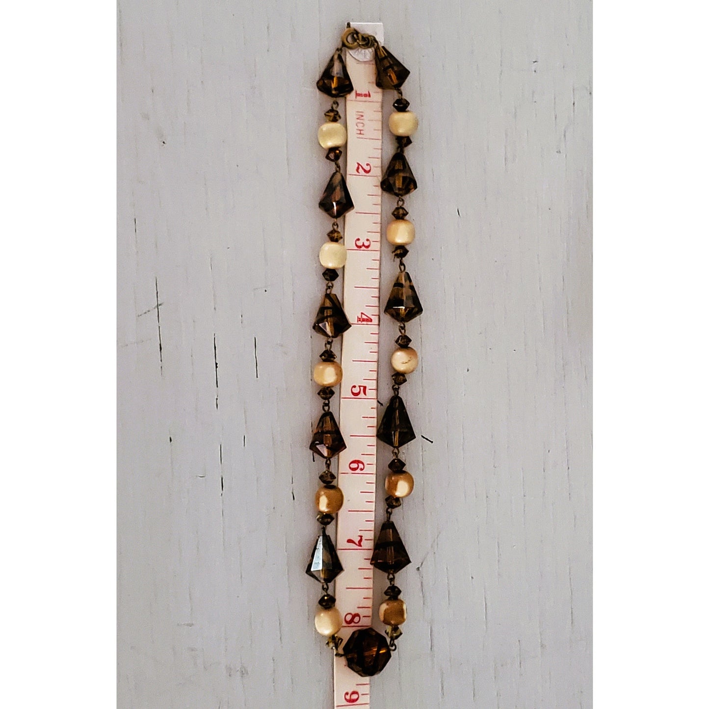 Vintage Tortoise Shell Geometric Pattern Glass Bead Choker Necklace