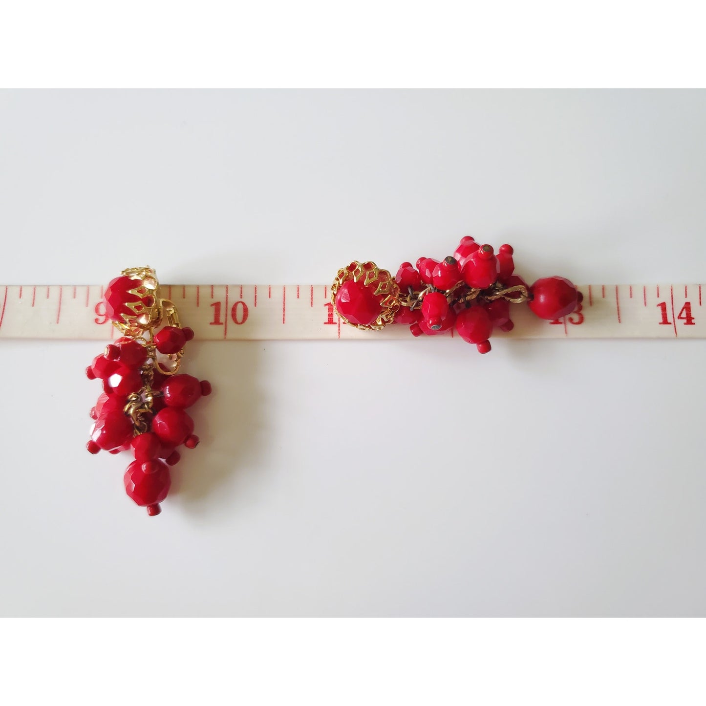 Vintage Hobe Red Acrylic Double Strand Beaded Necklace and Earring Set