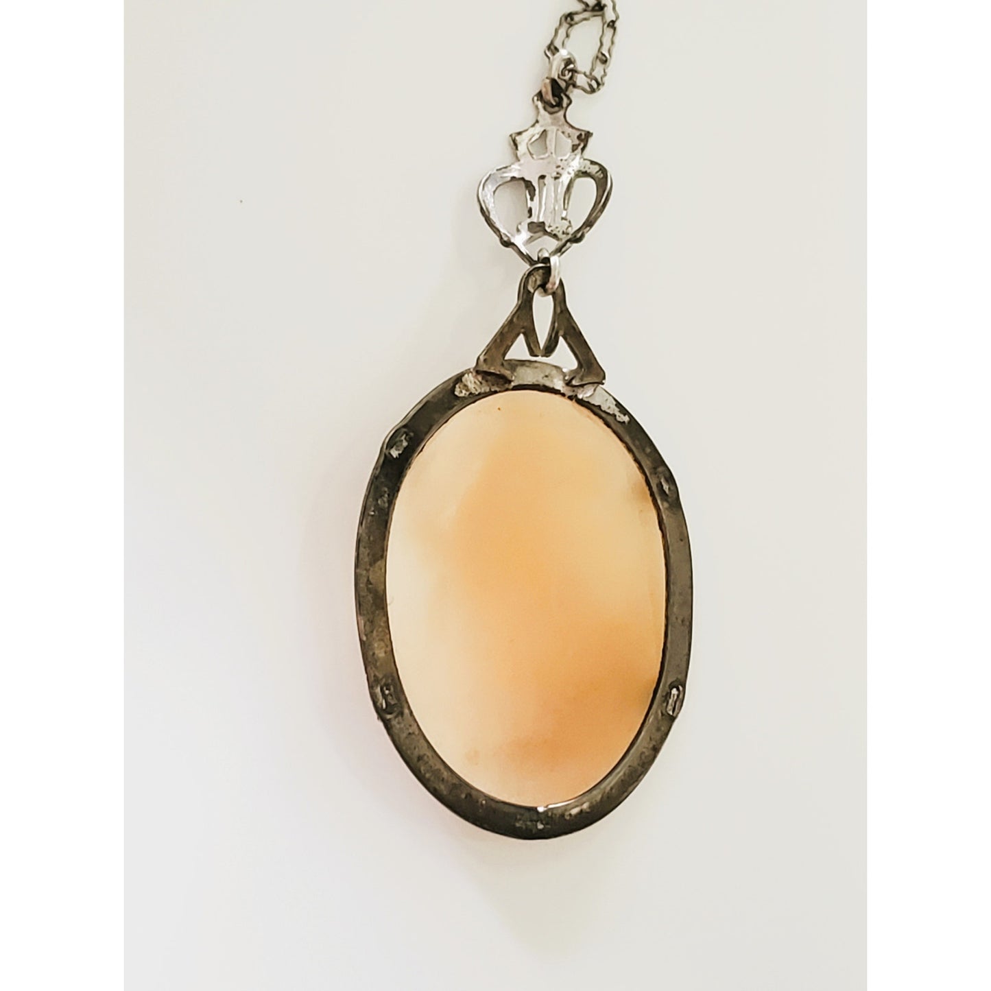 Vintage Sterling Silver Carved Cameo Pendant Necklace