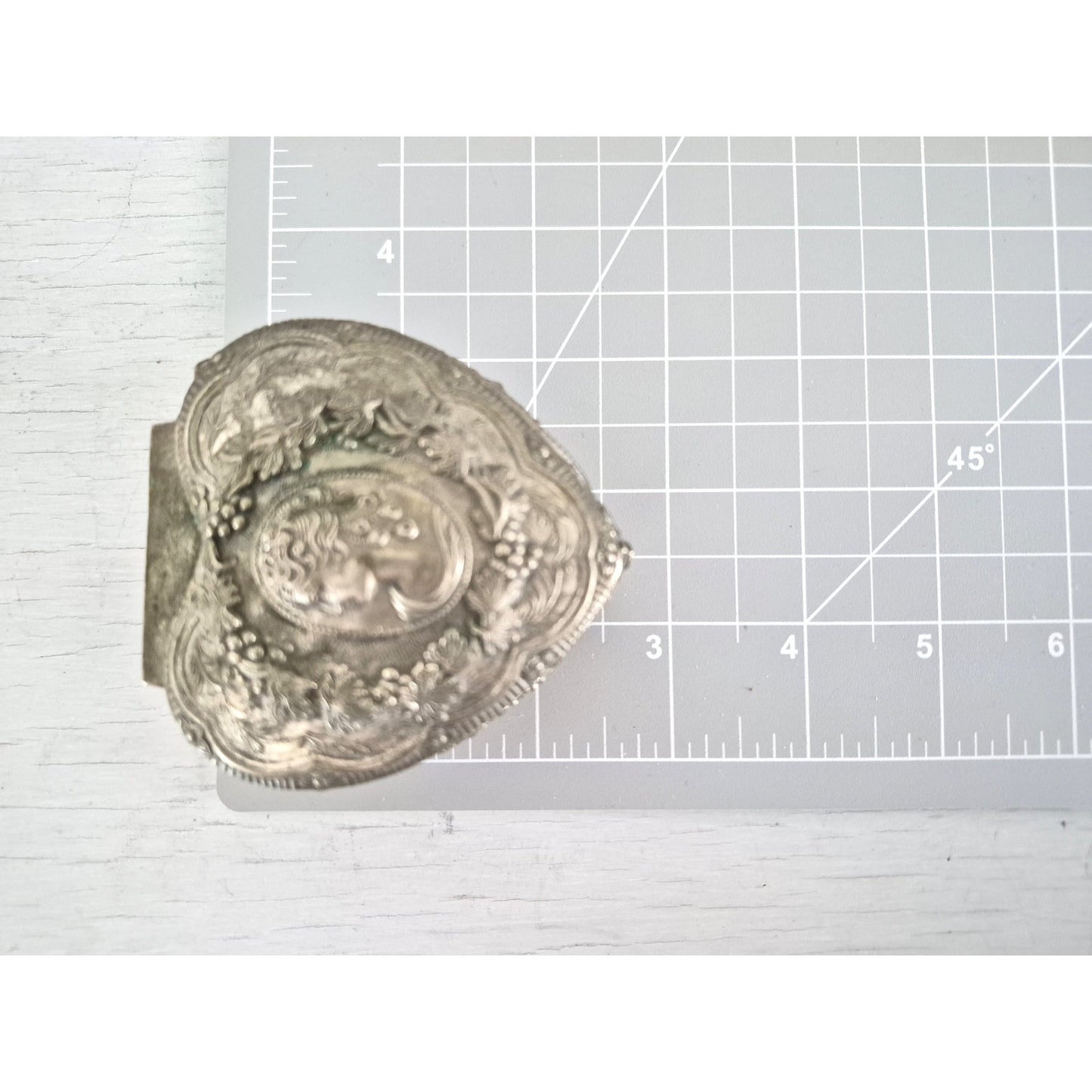 Vintage Victorian Lady Heart Floral 3 Footed Trinket Box