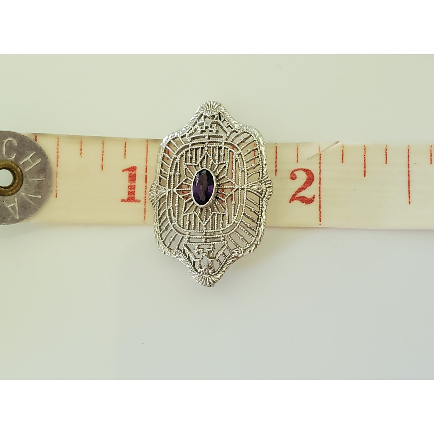 Vintage 10K Antique Victorian Filigree Amethyst Petite Brooch