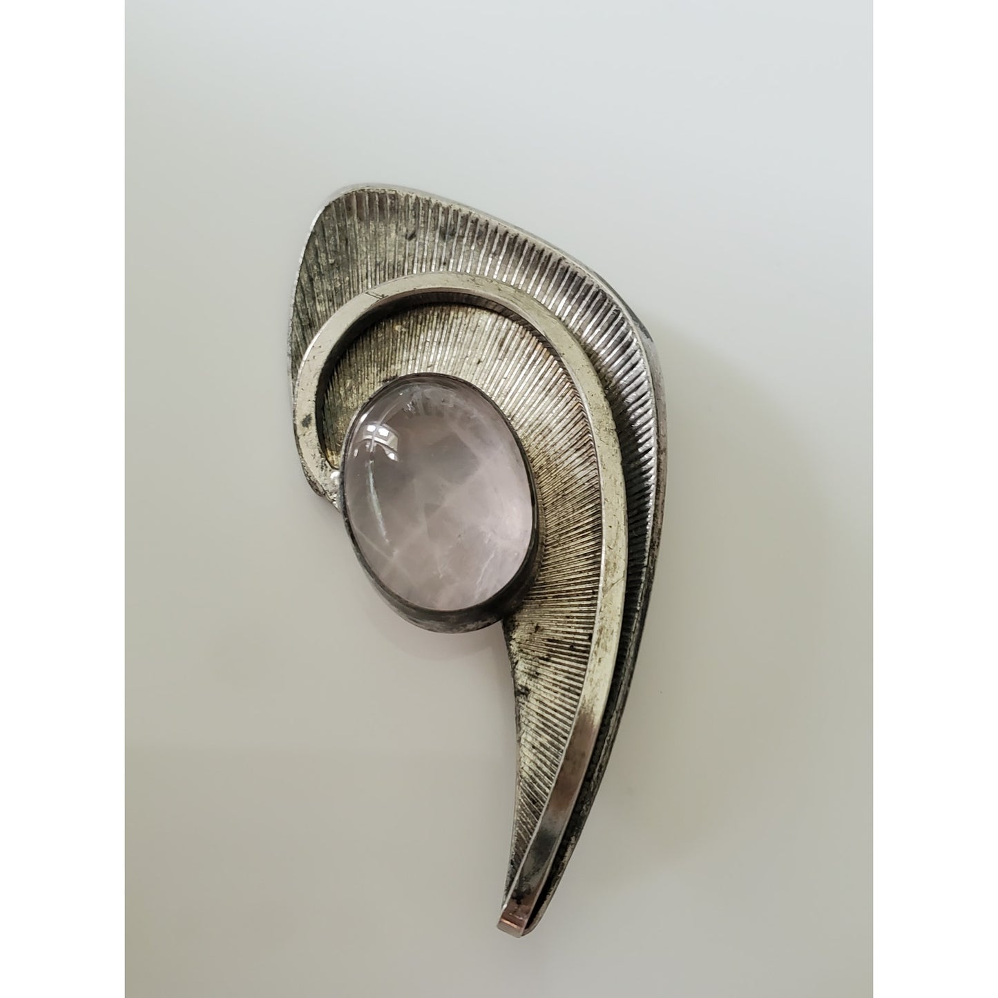 Vintage Sterling Silver Rose Quartz Brooch