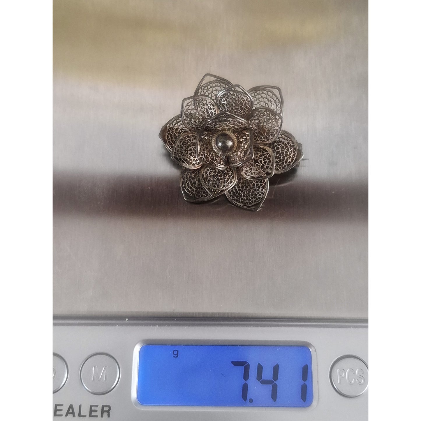 Vintage Filigree Silver-tone Flower Brooch
