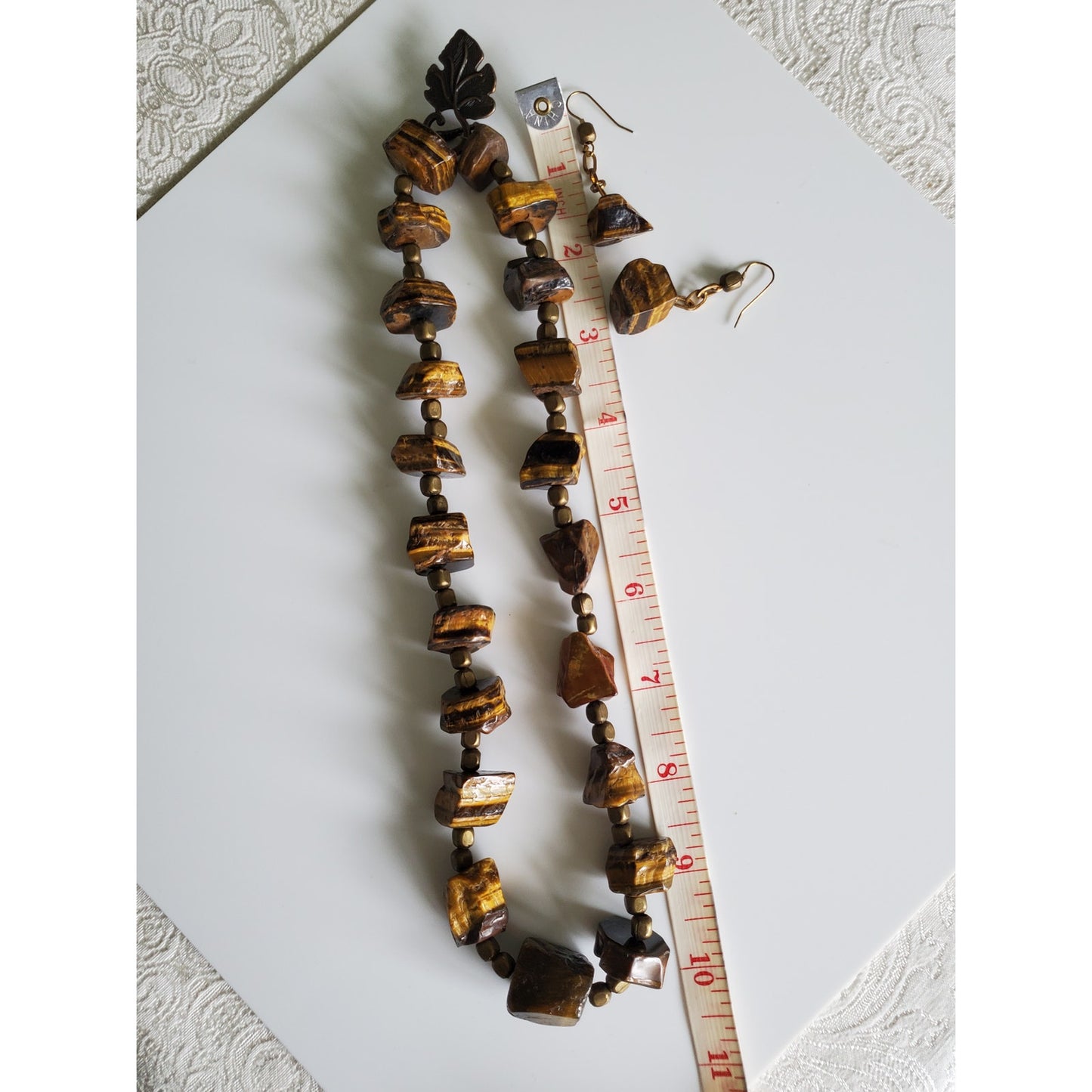 Beaded Tiger Eye Necklace and Earring Jewelry Set