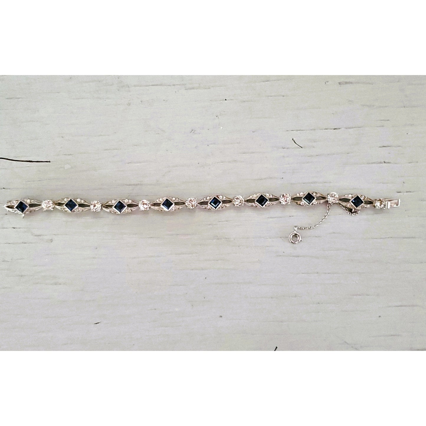 Sterling Silver Sapphire and CZ Tennis Bracelet